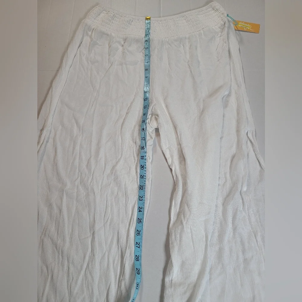 Kona Sol Women’s L White Wide-Leg Smocked Waist Cover Up Pants W/ Side Slit NWT - Picture 9 of 11